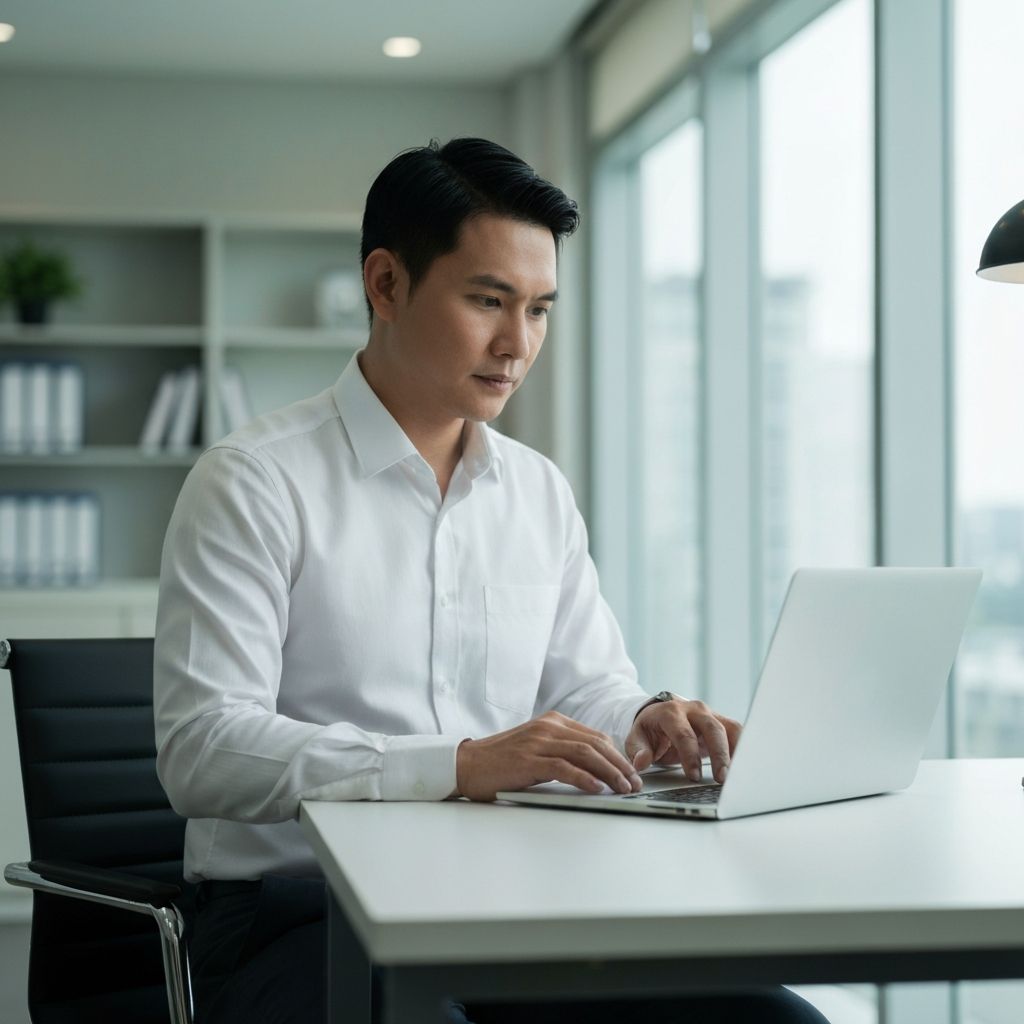 Een professional beheert zijn investeringen via een toegankelijk bankierplatform.