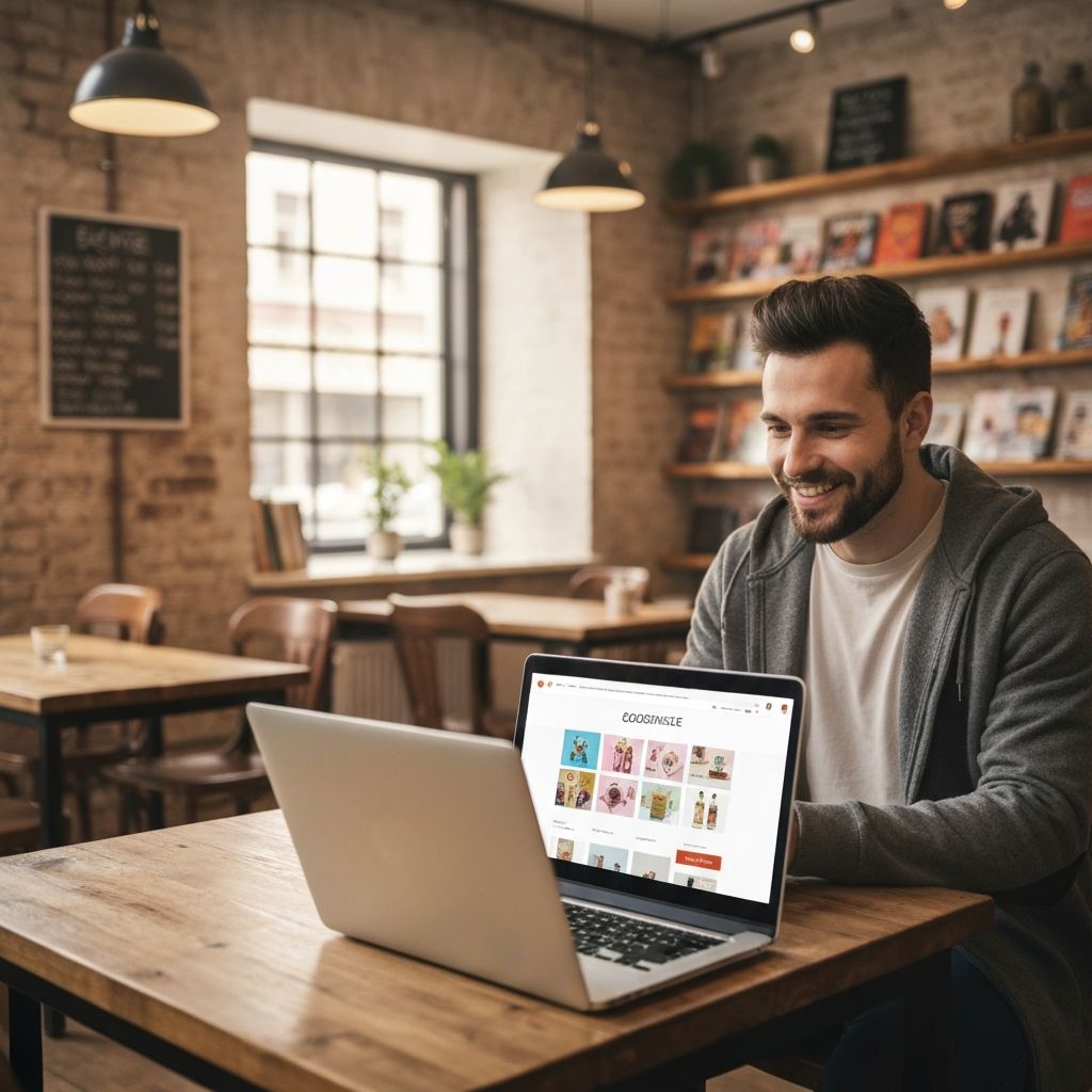Een MKB-ondernemer bouwt zijn toegankelijke webshop op een laptop.
